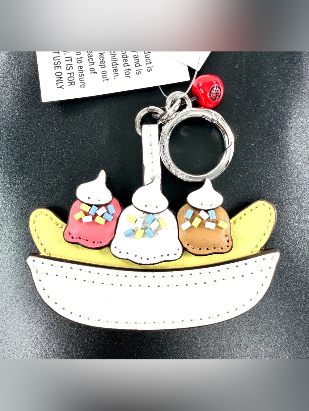 Michael Kors Banana Split Bag Charm Key Ring Cherry Beads 3.5 Inches Wide NWT